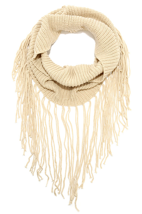 Cool Beige Scarf - Infinity Scarf - Fringe Scarf - Circle ...