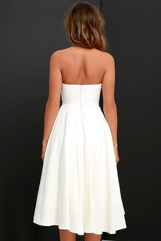 Lovely Ivory Dress - Midi Dress - Strapless Dress - Tulle Dress - White ...