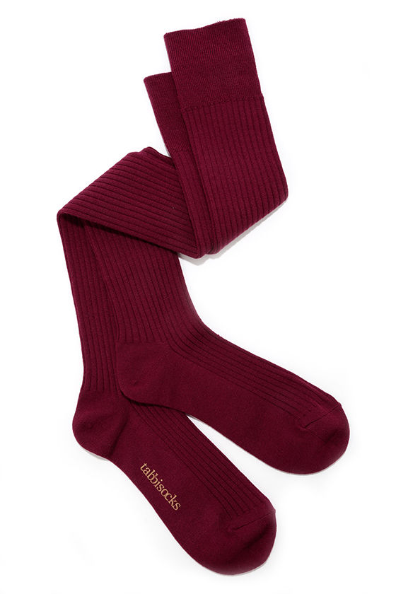 Tabbisocks - Cute Wine Red Socks - Over the Knee Socks - $26.00