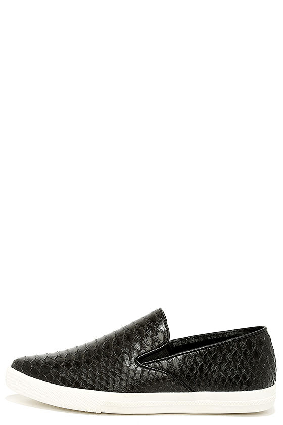 black faux snake slip on trainers