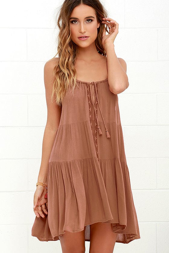 Amuse Society Kingsley - Embroidered Dress - Brown Dress - $59.50 - Lulus