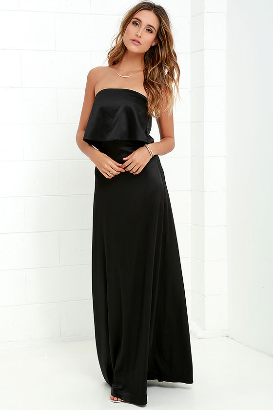 Lovely Black Maxi Dress - Strapless Maxi Dress - Satin Dress - $78.00 ...