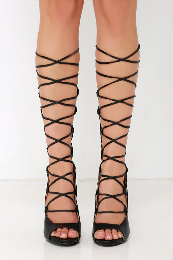 Sexy Black Heels - Lace-Up Heels - Caged Heels - $43.00