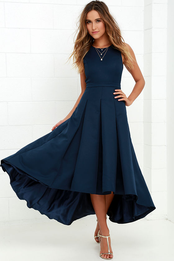 navy blue mid length dress