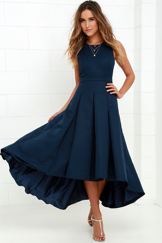Paso Doble Take Navy Blue High-Low Dress