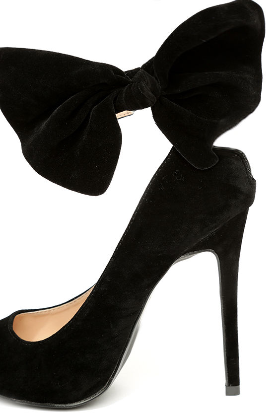 Cute Black Heels Bow Heels Bow Pumps Velvet Heels 39.00