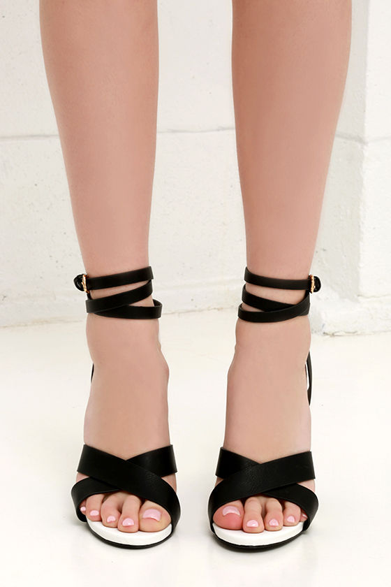 black wrap block heels