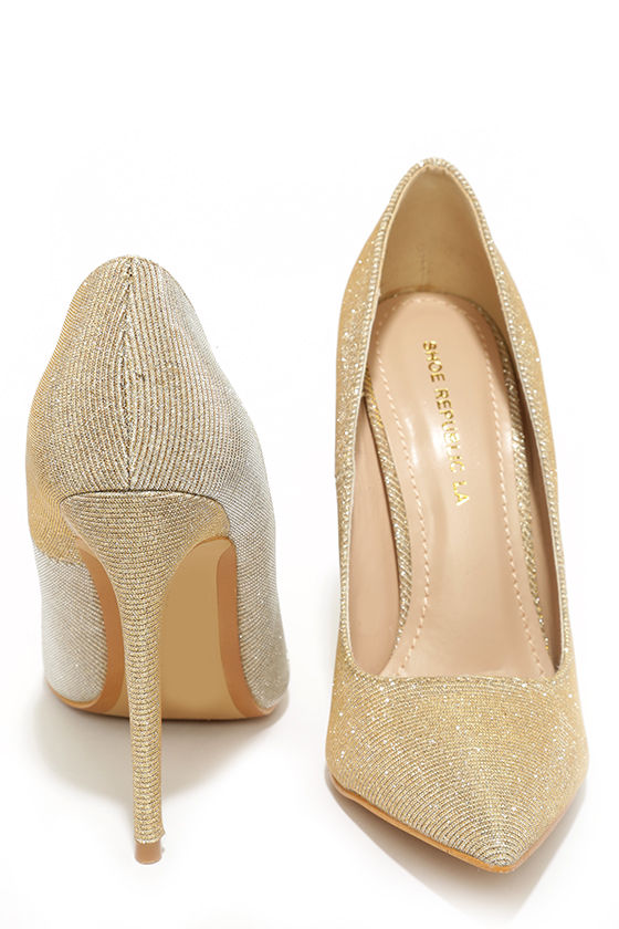 Lovely Gold Pumps - Glitter Pumps - Pointed Pumps - $34.00