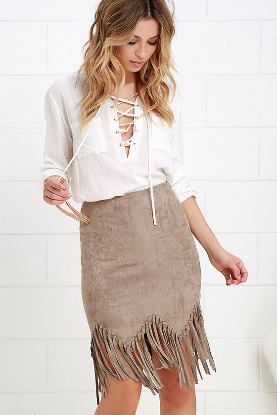 taupe suede skirt