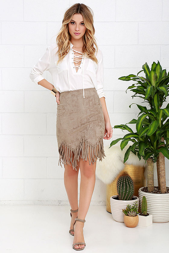 taupe suede skirt