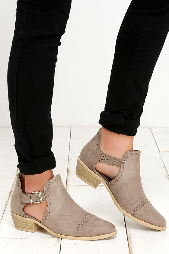 womens ankle booties taupe