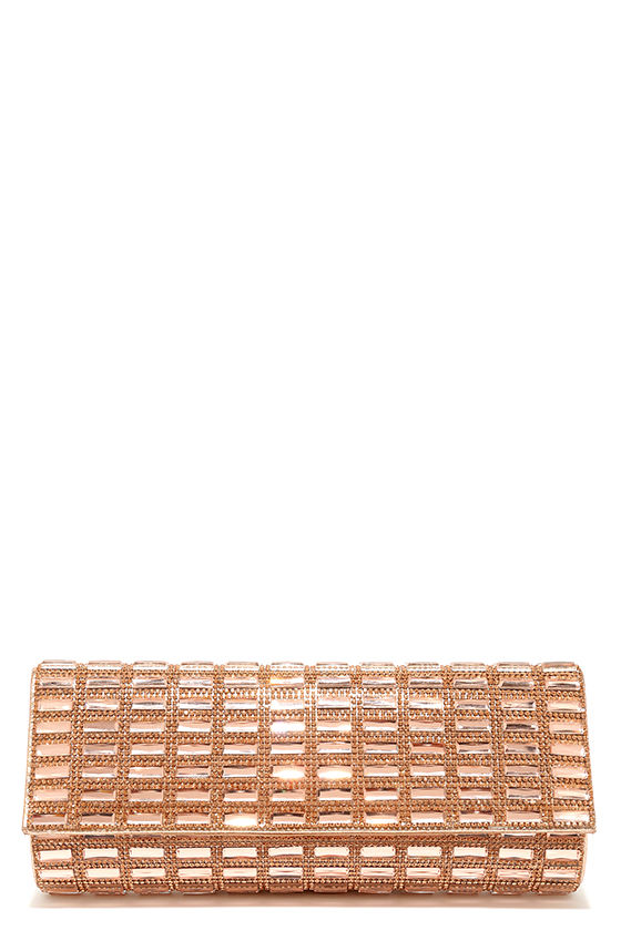 Lovely Rose Gold Clutch Rhinestone Clutch Rectangle Clutch 42.00