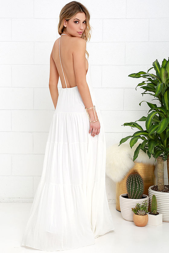 open back white maxi dress