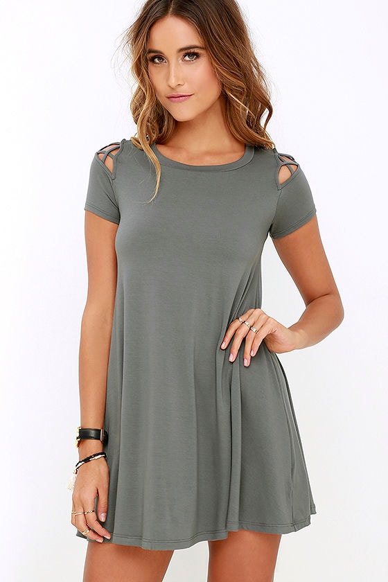 Cute Grey Dress Swing Dress Cutout Dress 42.00 Lulus