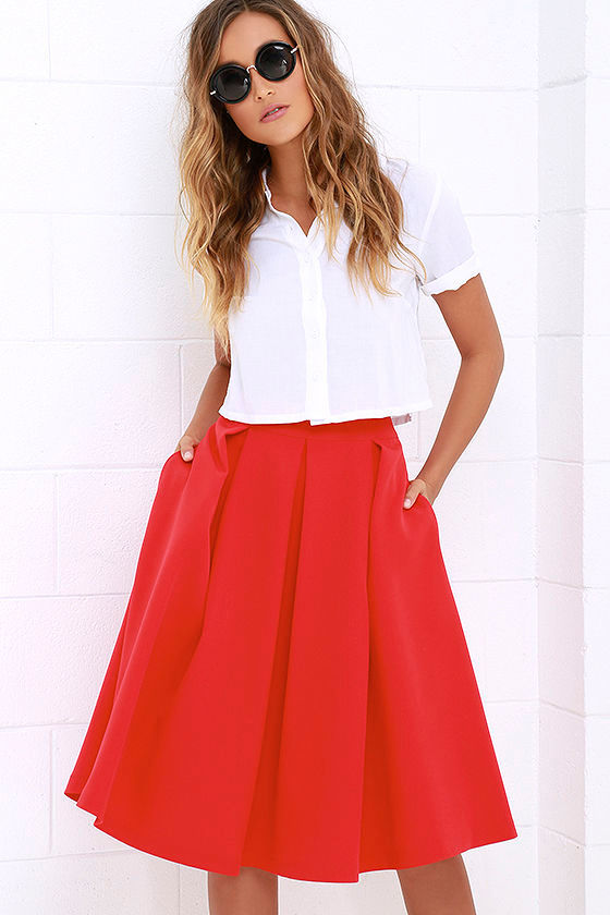 Lovely Red Skirt - Red Midi Skirt - Pleated Midi Skirt - $62.00