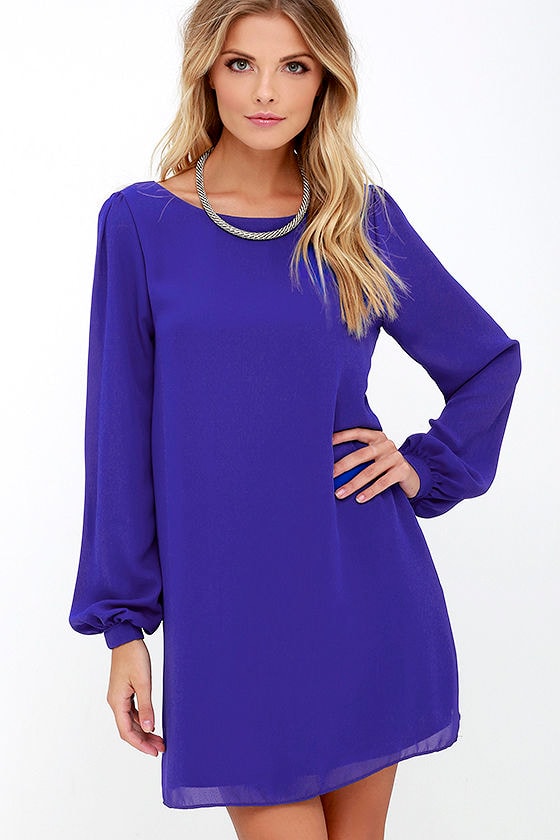 blue shift dress with sleeves