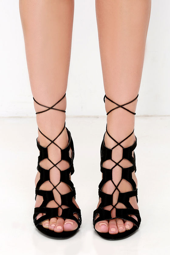 Chic Black Heels - Lace-Up Heels - Leg-Wrap Heels - $26.00
