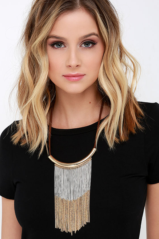 Cool Gold and Brown Necklace Fringe Necklace 18.00