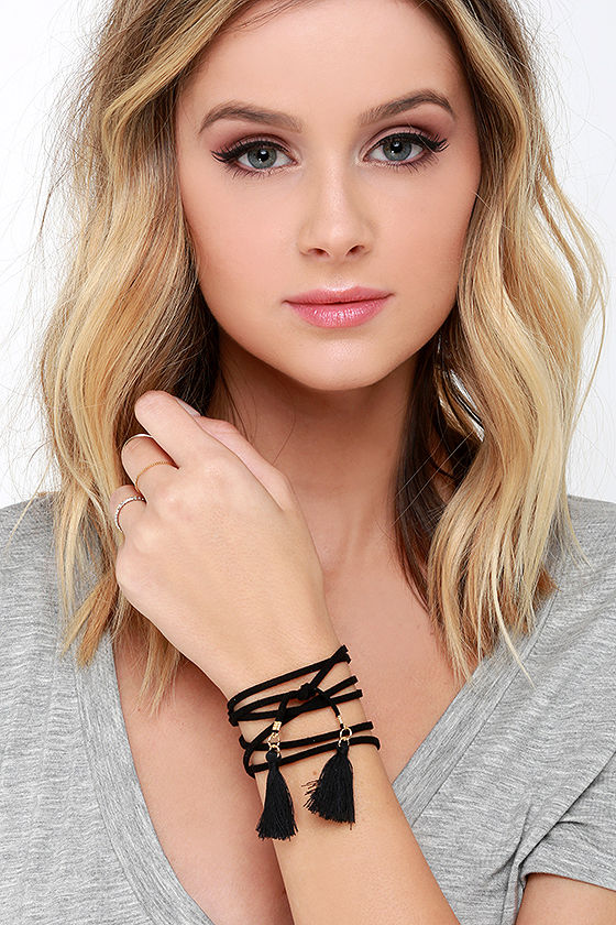 Cute Black Wrap Bracelet Vegan Leather Bracelet 15.00