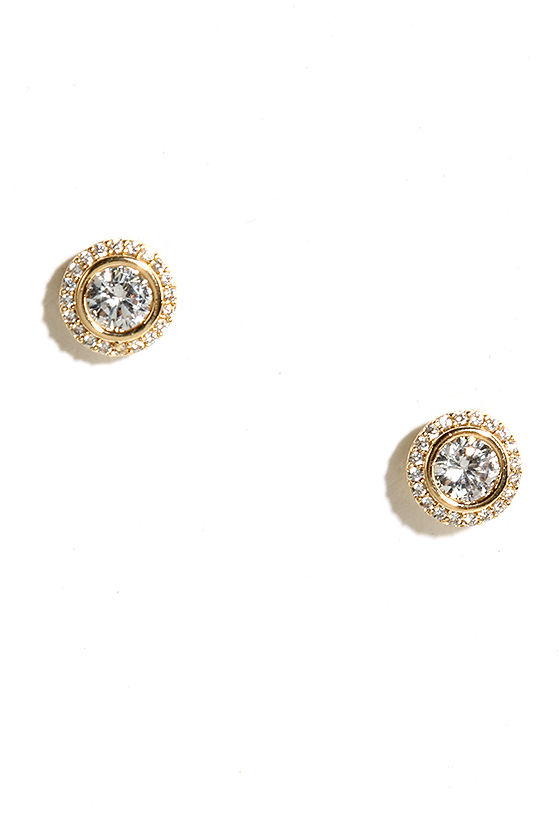 Pretty Rhinestone Earrings Gold Earrings 13.00 Lulus