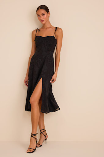Loveliest Looks Black Floral Jacquard Tie-Strap Midi Dress 2