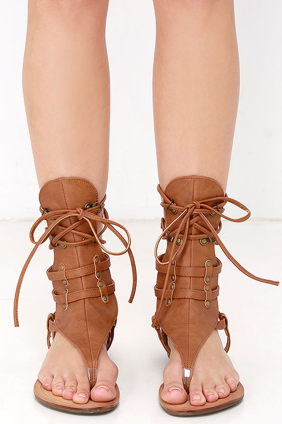 tan lace sandals