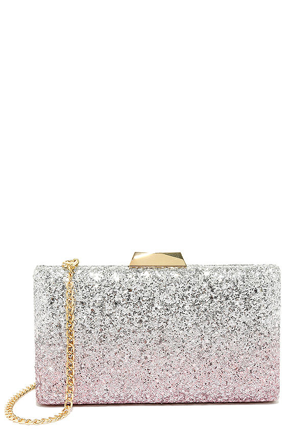 Chic Box Clutch Glitter Clutch Silver and Pink Clutch 36.00 Lulus