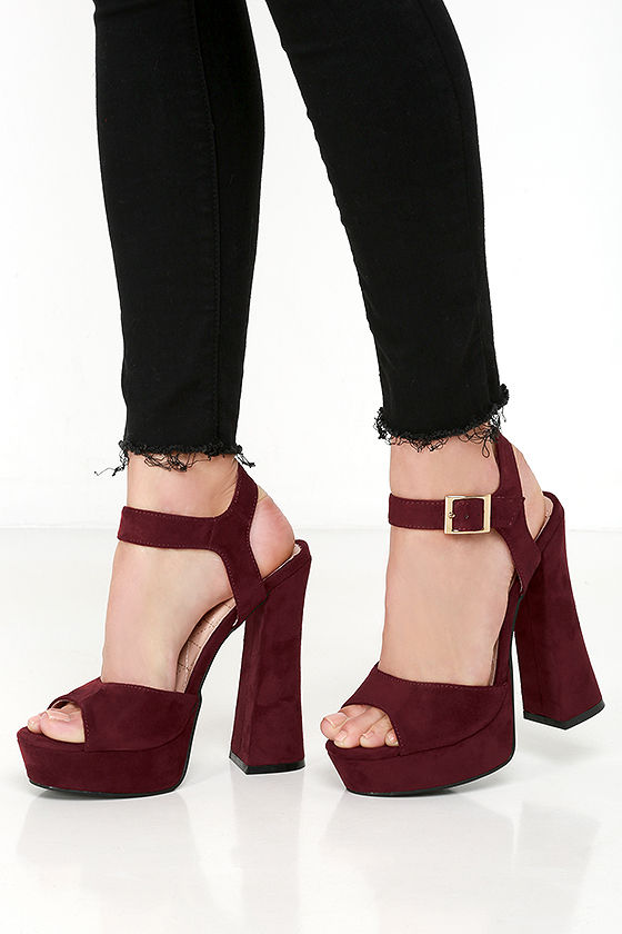 Cute Wine Red Heels Platform Heels Ankle Strap Heels 38.00