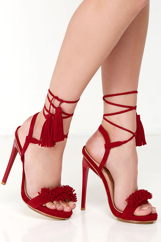 lace up tassel heels