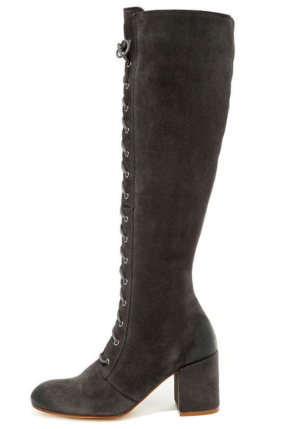 suede lace up boots knee high