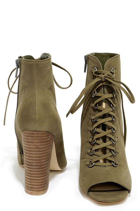 Cute Green Ankle Booties - Peep-Toe Booties - Lace-Up Booties - $149.00