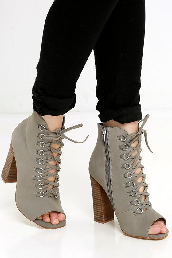 open toe lace up booties