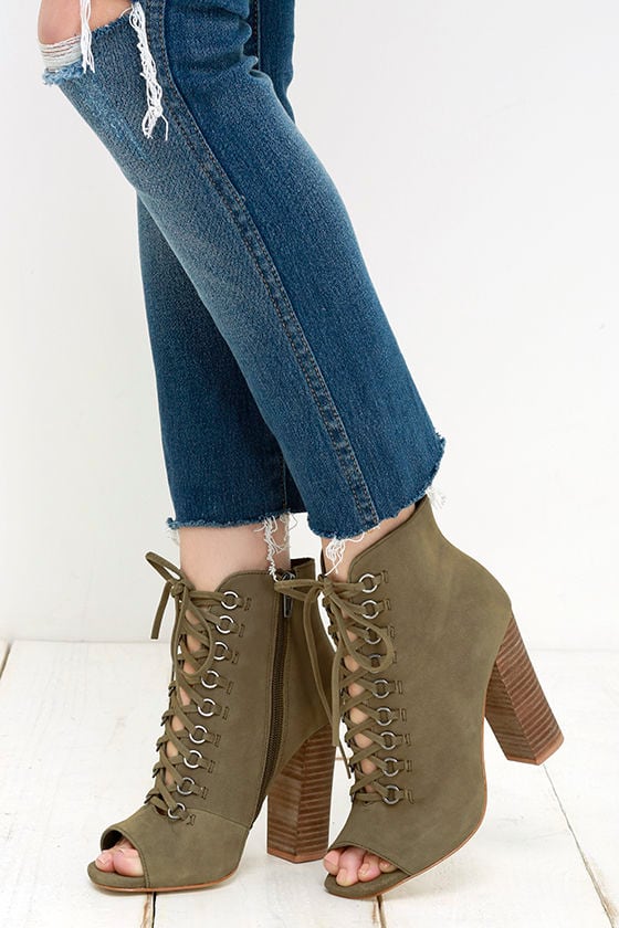 green peep toe boots