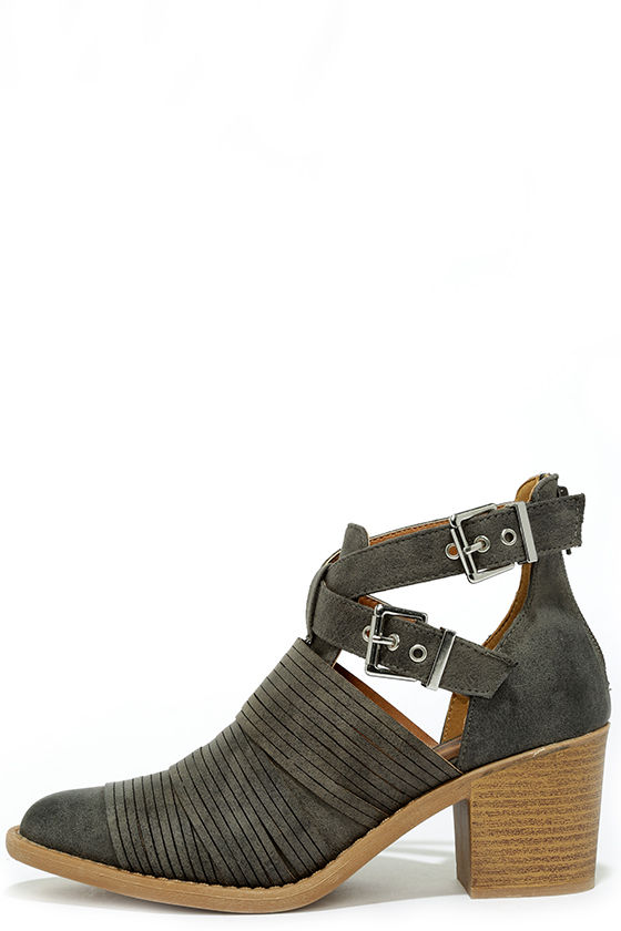 Grand Plateau Grey Strappy Ankle Boots