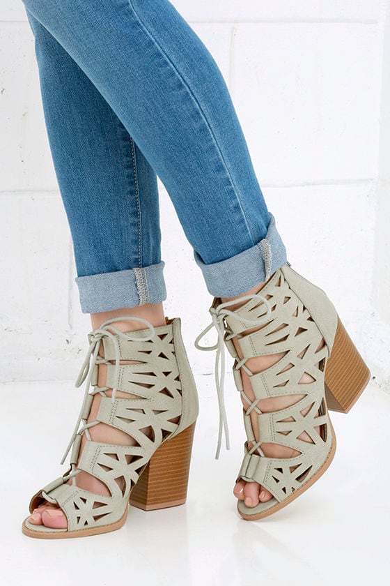 Shape on You Ash Grey Cutout Lace-Up Booties