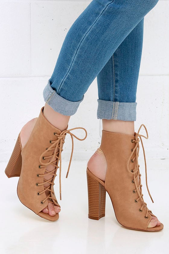 beige booties with heel