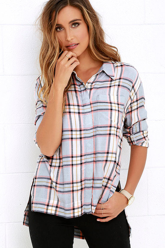 Plaid Shirt - Peach Top - Long Sleeve Top - Button-Up Top - $63.00 - Lulus