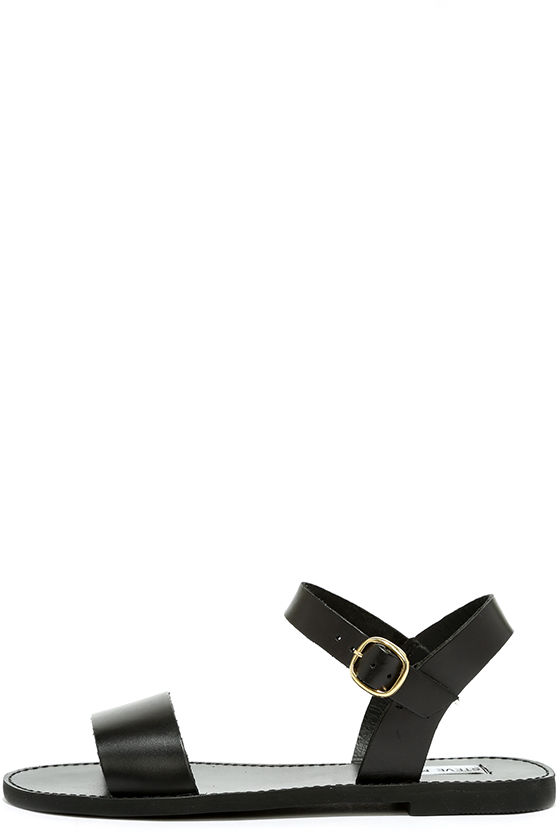 Steve Madden Donddi Black Leather Flat Sandals 1