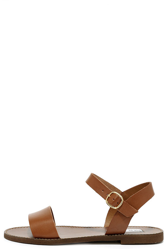 Buy > tan leather flat sandals > in stock