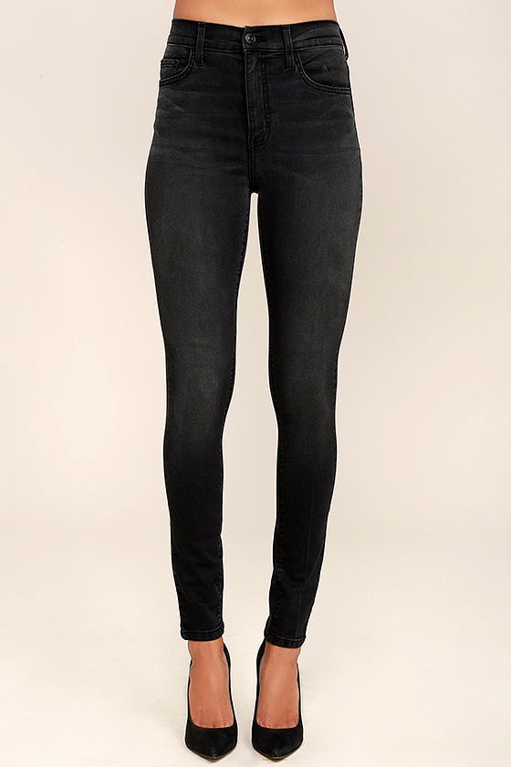 Washed Black Skinny Jeans - High-Waisted Jeans - Stretch Jeans - $74.00