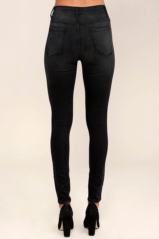 Washed Black Skinny Jeans - High-Waisted Jeans - Stretch Jeans - $74.00