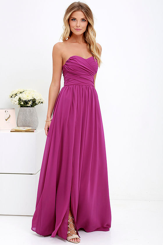 Lovely Magenta Purple Gown - Strapless Dress - Maxi Dress - $82.00 - Lulus