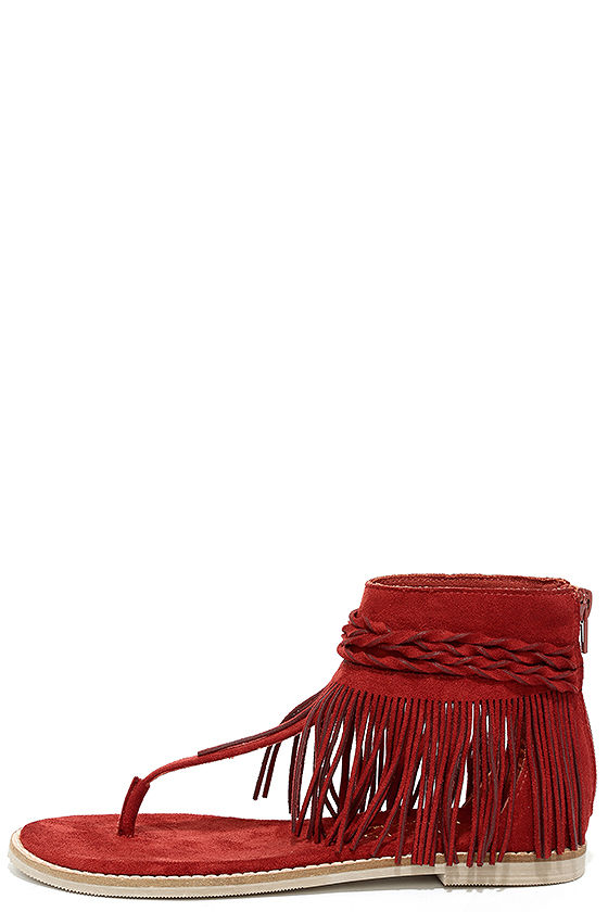 red fringe sandals