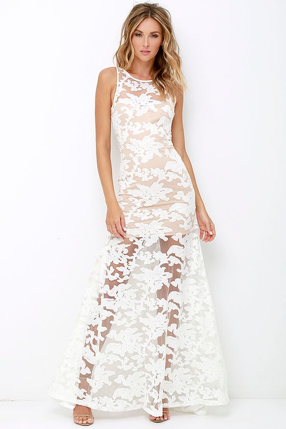 mesh lace maxi dress