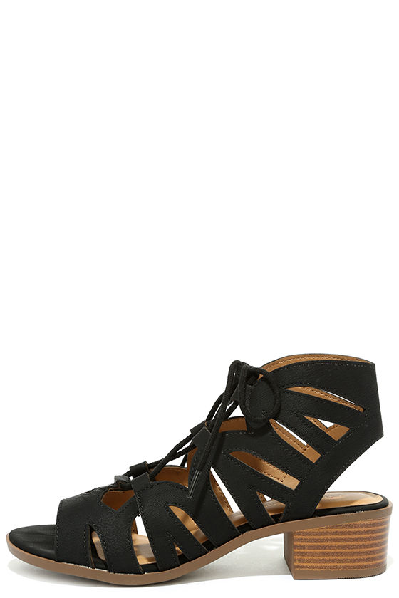 black lace sandals heels