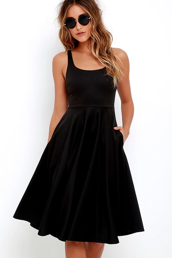 black fit and flare gown