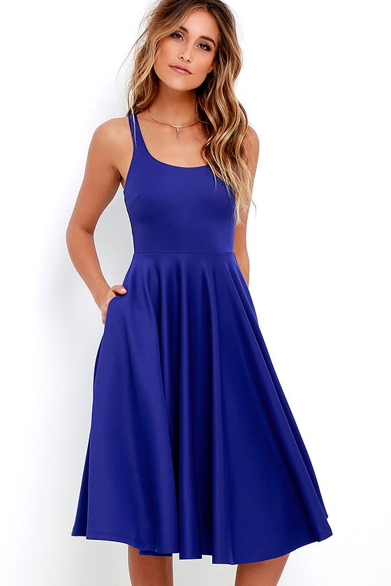 royal blue fit and flare dress