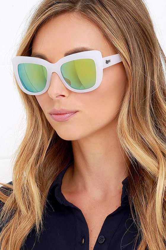 Quay Breath of Life White and Green Sunglasses Mirrored Sunglasses