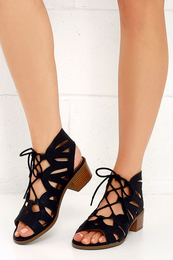 black lace sandals heels