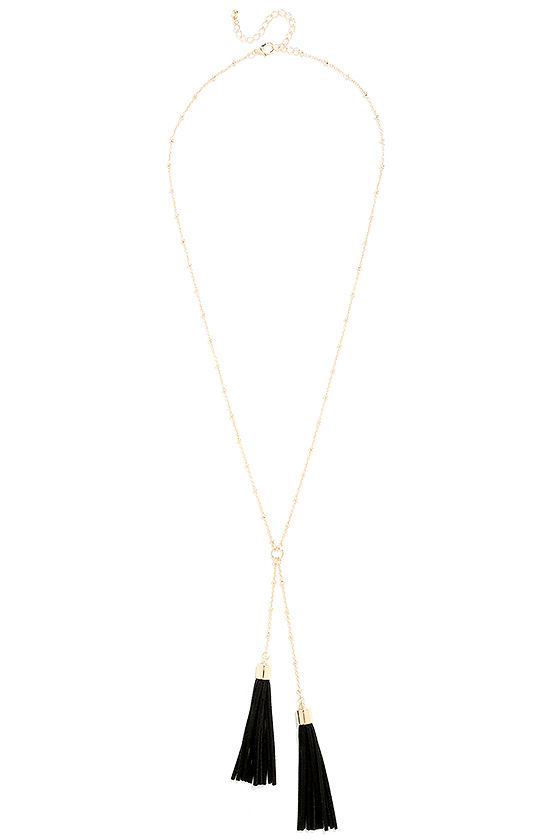 Gold Necklace - Black Necklace - Tassel 
